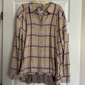 We The Free People Plaid Swing Button Shirt Medium Cotton Excellent Cond